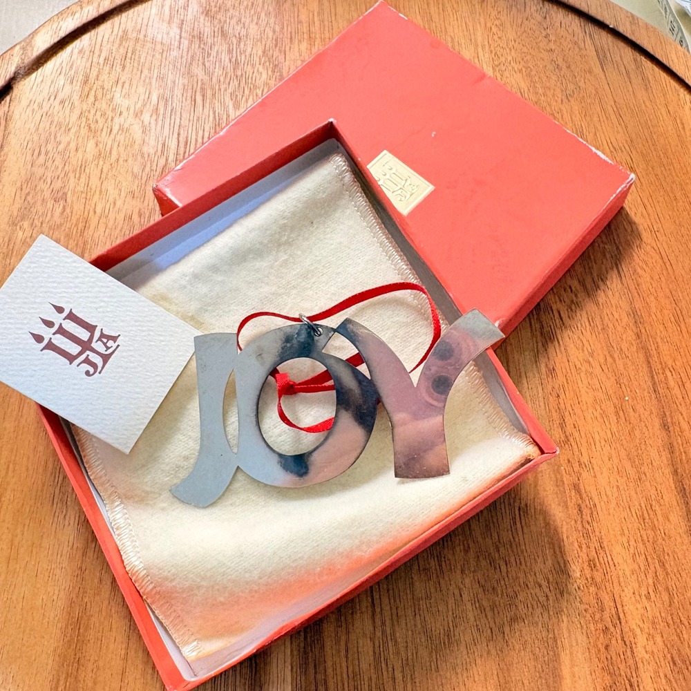 James Avery Sterling Silver Joy Christmas Ornament 925 Script with Box Pouch